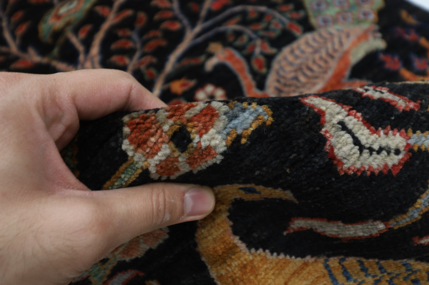 81 x 296 cm | Black Birds Runner Rug Afghan Hand Knotted veg Dye Wool carpet