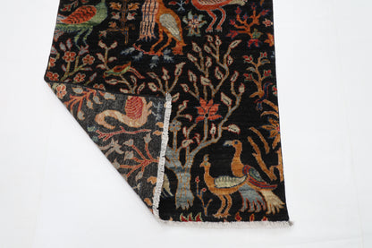 81 x 296 cm | Black Birds Runner Rug Afghan Hand Knotted veg Dye Wool carpet