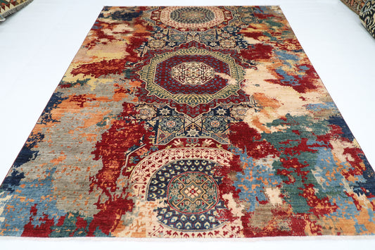 245 x 297 cm | Abstract Mamluk Afghan Tribal Hand Knotted Veg Dye Wool carpet