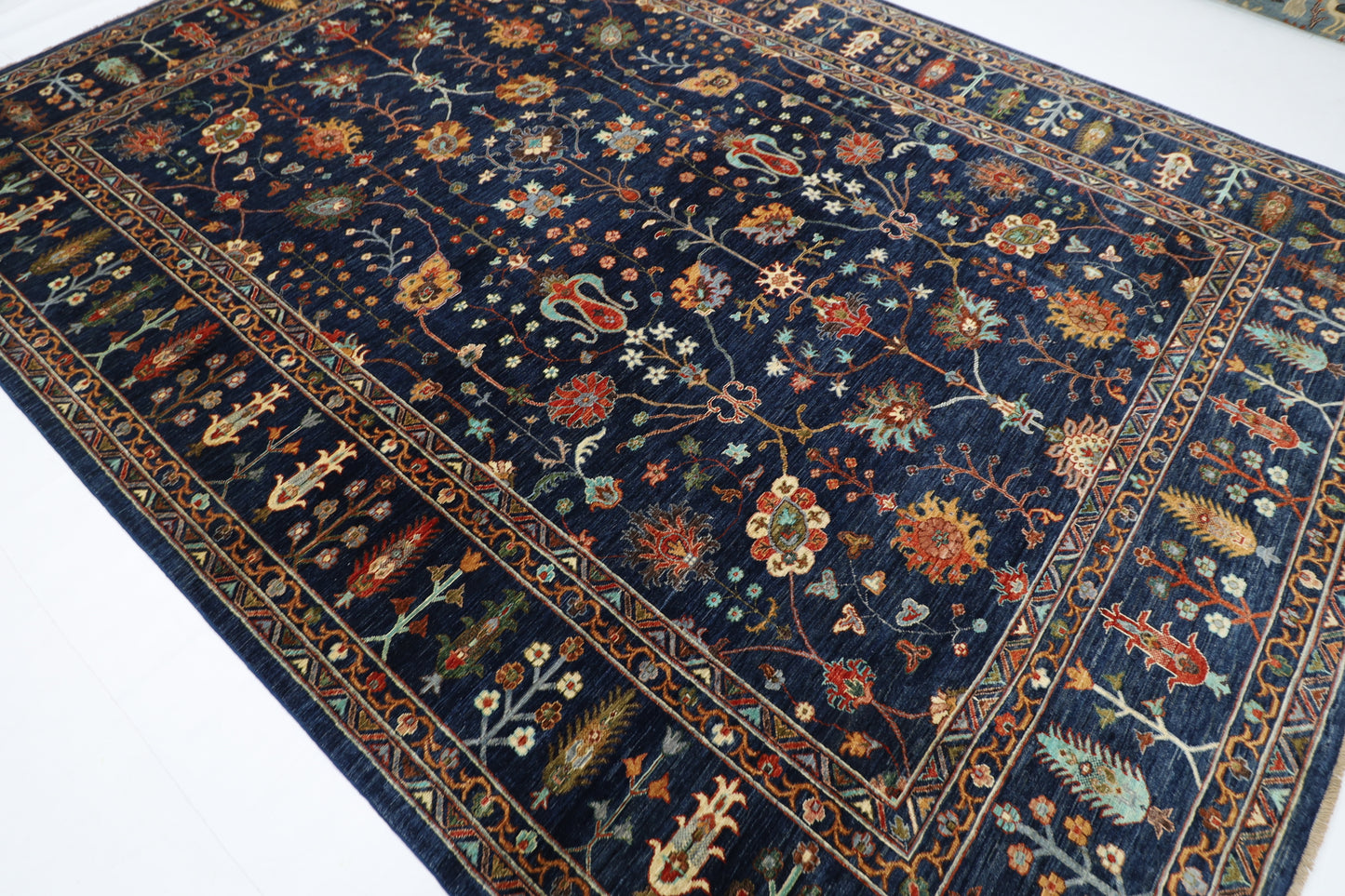267 x 369 cm | Sultani Navy Blue Area Rug Afghan Hand Knotted Veg Dye Wool carpet