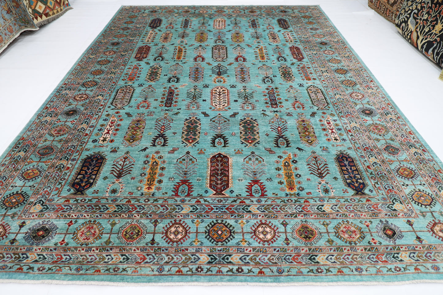 299 x 387 cm | Waziri Turquoise Afghan Tribal Hand Knotted Veg Dye Wool carpet