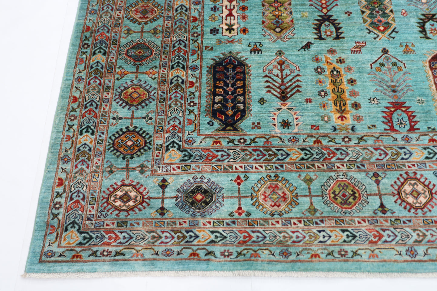 299 x 387 cm | Waziri Turquoise Afghan Tribal Hand Knotted Veg Dye Wool carpet