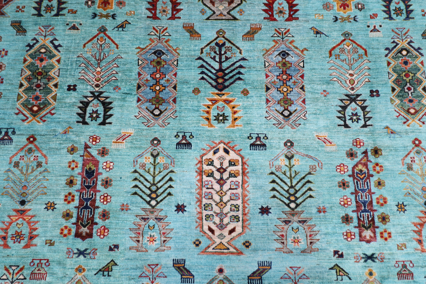 299 x 387 cm | Waziri Turquoise Afghan Tribal Hand Knotted Veg Dye Wool carpet