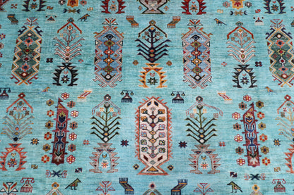 299 x 387 cm | Waziri Turquoise Afghan Tribal Hand Knotted Veg Dye Wool carpet