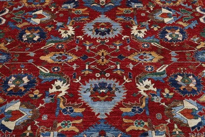 360 x 454 cm | Serapi Large Red Area Rug Afghan Hand Knotted Veg Dye Wool carpet