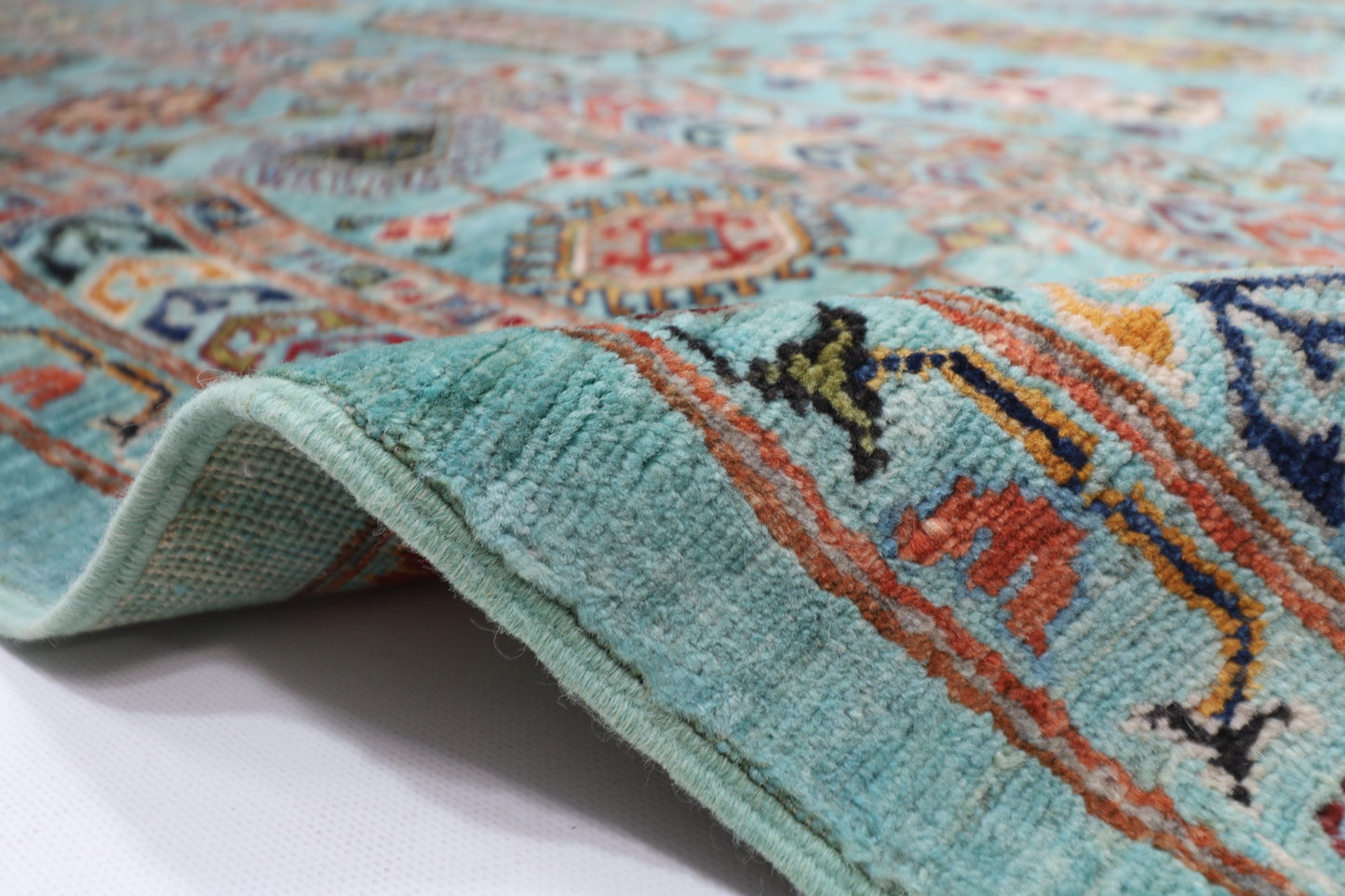 299 x 387 cm | Waziri Turquoise Afghan Tribal Hand Knotted Veg Dye Wool carpet