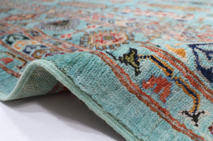299 x 387 cm | Waziri Turquoise Afghan Tribal Hand Knotted Veg Dye Wool carpet