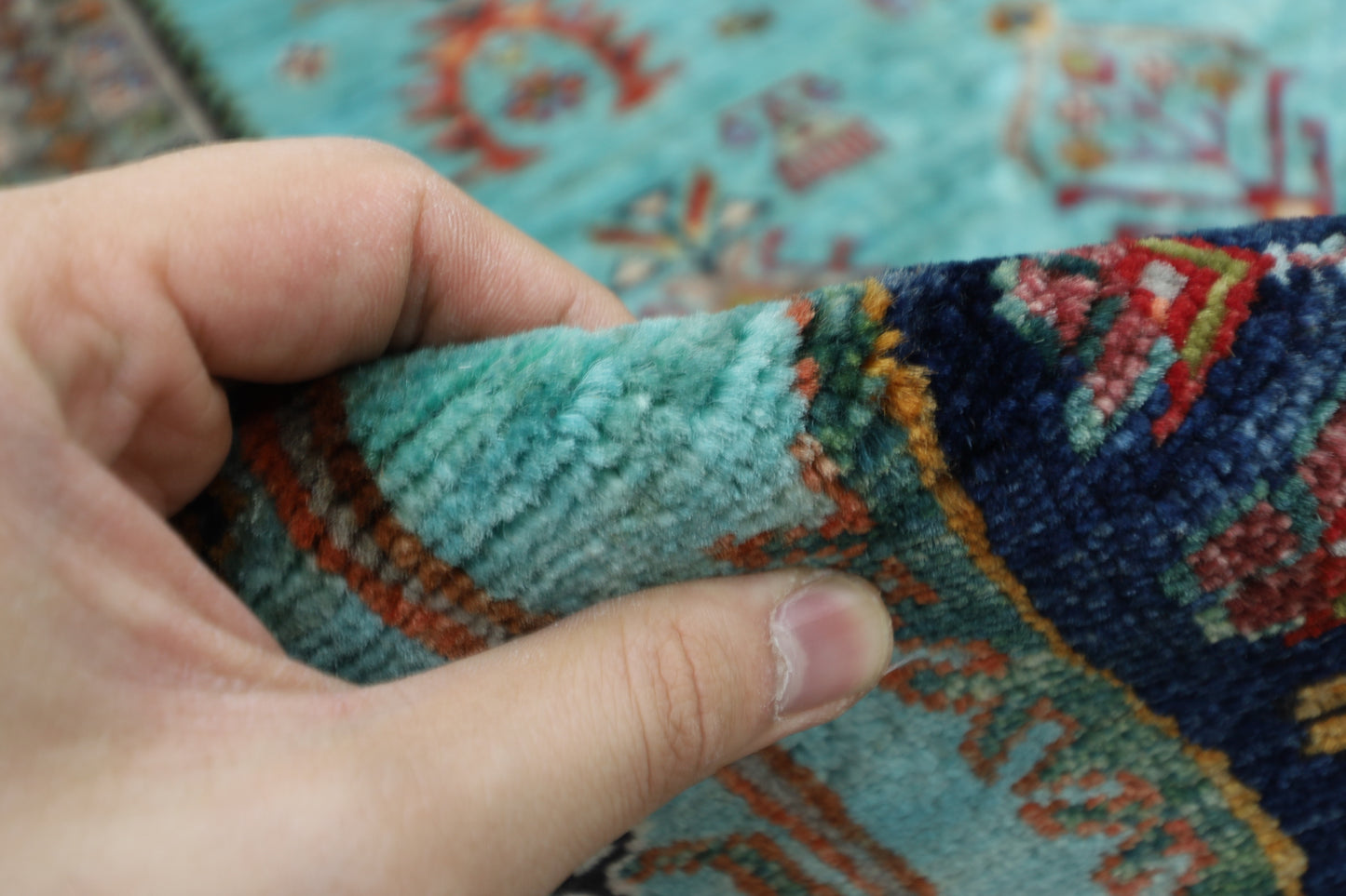 299 x 387 cm | Waziri Turquoise Afghan Tribal Hand Knotted Veg Dye Wool carpet