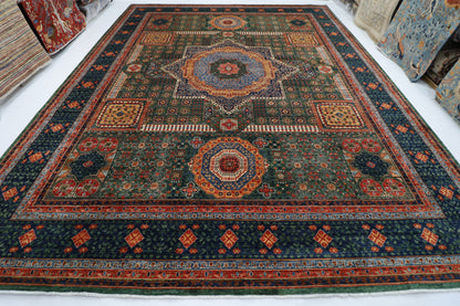 368 x 450 cm |  Large Mamluk Green Area Rug Afghan Hand Knotted Veg Dye Wool carpet