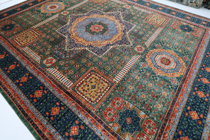 368 x 450 cm |  Large Mamluk Green Area Rug Afghan Hand Knotted Veg Dye Wool carpet