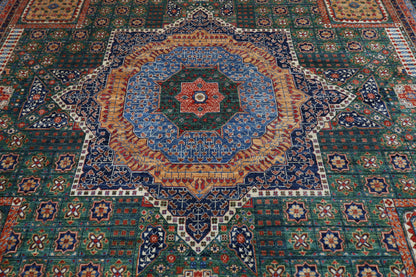 368 x 450 cm |  Large Mamluk Green Area Rug Afghan Hand Knotted Veg Dye Wool carpet