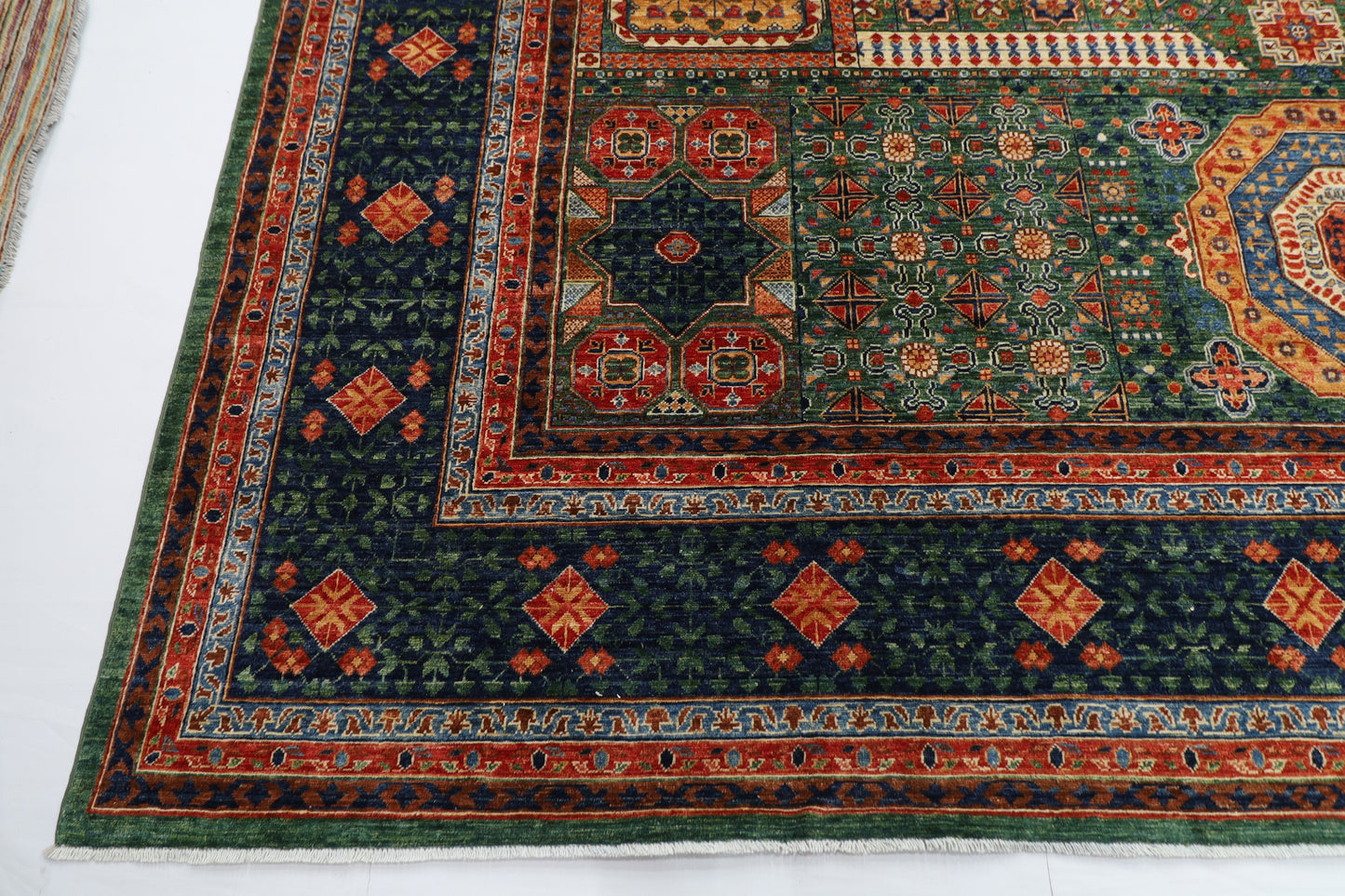 368 x 450 cm |  Large Mamluk Green Area Rug Afghan Hand Knotted Veg Dye Wool carpet