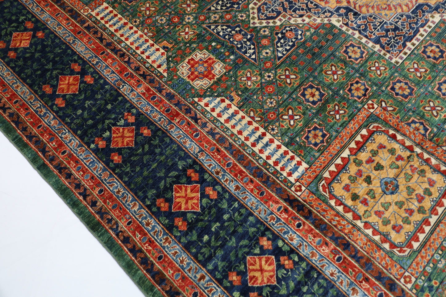368 x 450 cm |  Large Mamluk Green Area Rug Afghan Hand Knotted Veg Dye Wool carpet