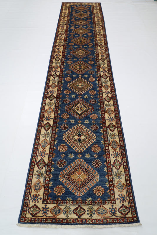 86 x 392 cm | Kazak Large Runner Rug Afghan Hand Knotted veg Dye Wool carpet