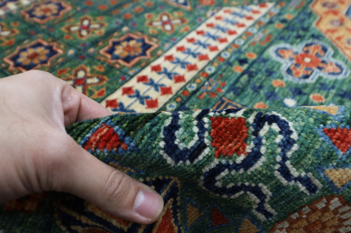 368 x 450 cm |  Large Mamluk Green Area Rug Afghan Hand Knotted Veg Dye Wool carpet