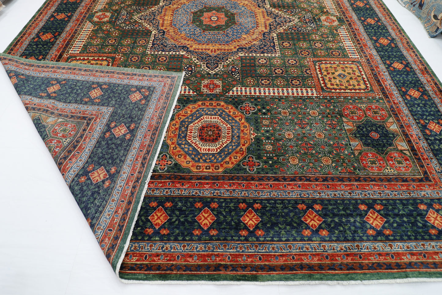 368 x 450 cm |  Large Mamluk Green Area Rug Afghan Hand Knotted Veg Dye Wool carpet