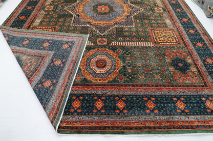 368 x 450 cm |  Large Mamluk Green Area Rug Afghan Hand Knotted Veg Dye Wool carpet