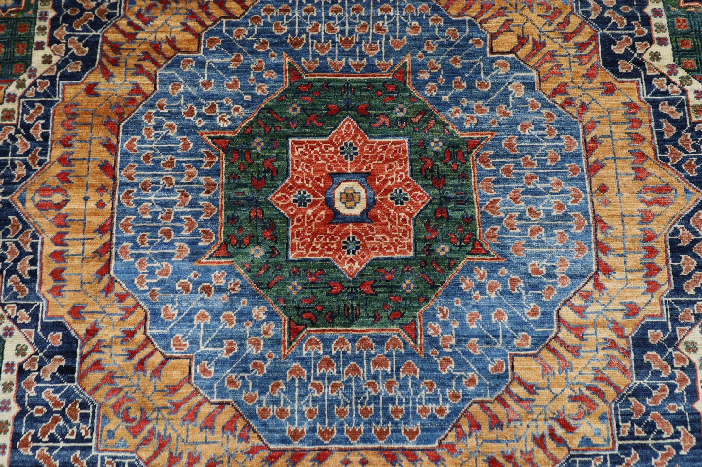 368 x 450 cm |  Large Mamluk Green Area Rug Afghan Hand Knotted Veg Dye Wool carpet