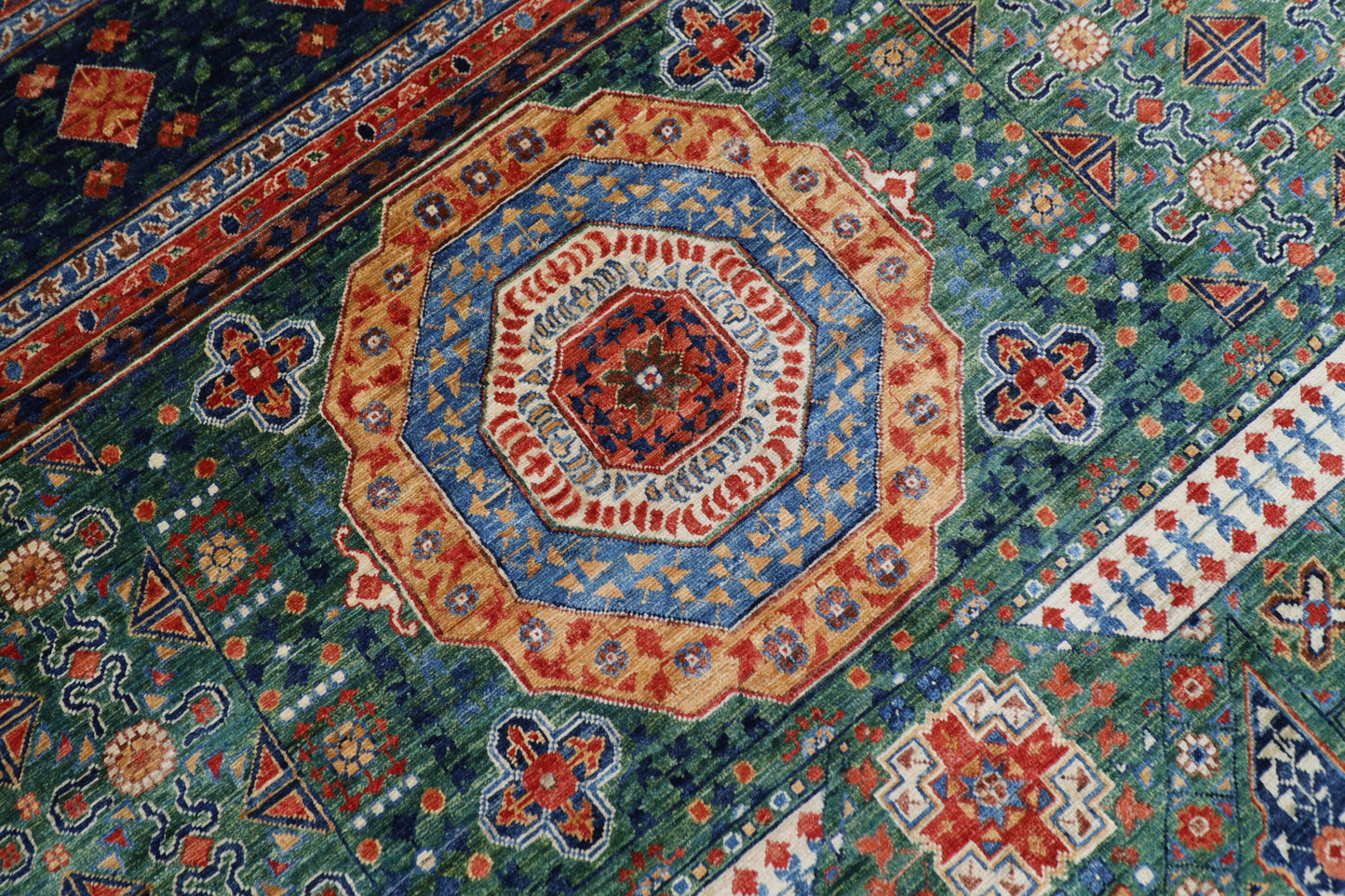 368 x 450 cm |  Large Mamluk Green Area Rug Afghan Hand Knotted Veg Dye Wool carpet