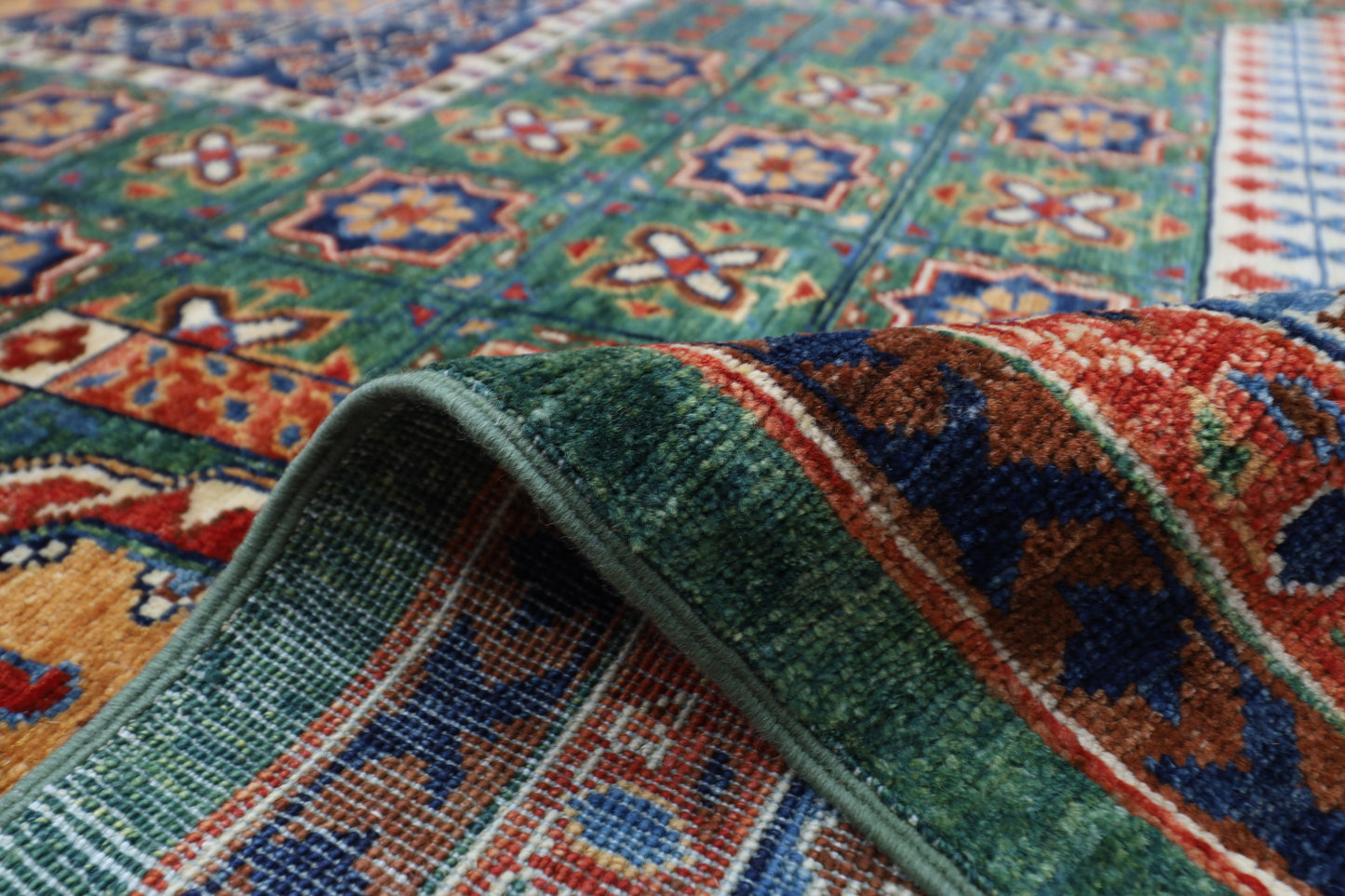 368 x 450 cm |  Large Mamluk Green Area Rug Afghan Hand Knotted Veg Dye Wool carpet