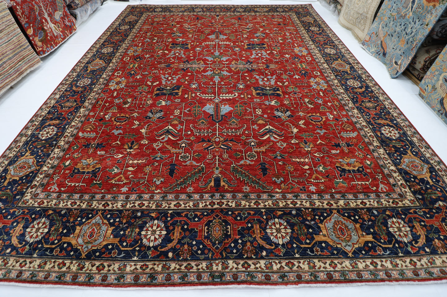 358 x 463 cm | Large Serapi Red Area Rug Afghan Hand Knotted Veg Dye Wool carpet