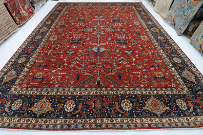358 x 463 cm | Large Serapi Red Area Rug Afghan Hand Knotted Veg Dye Wool carpet