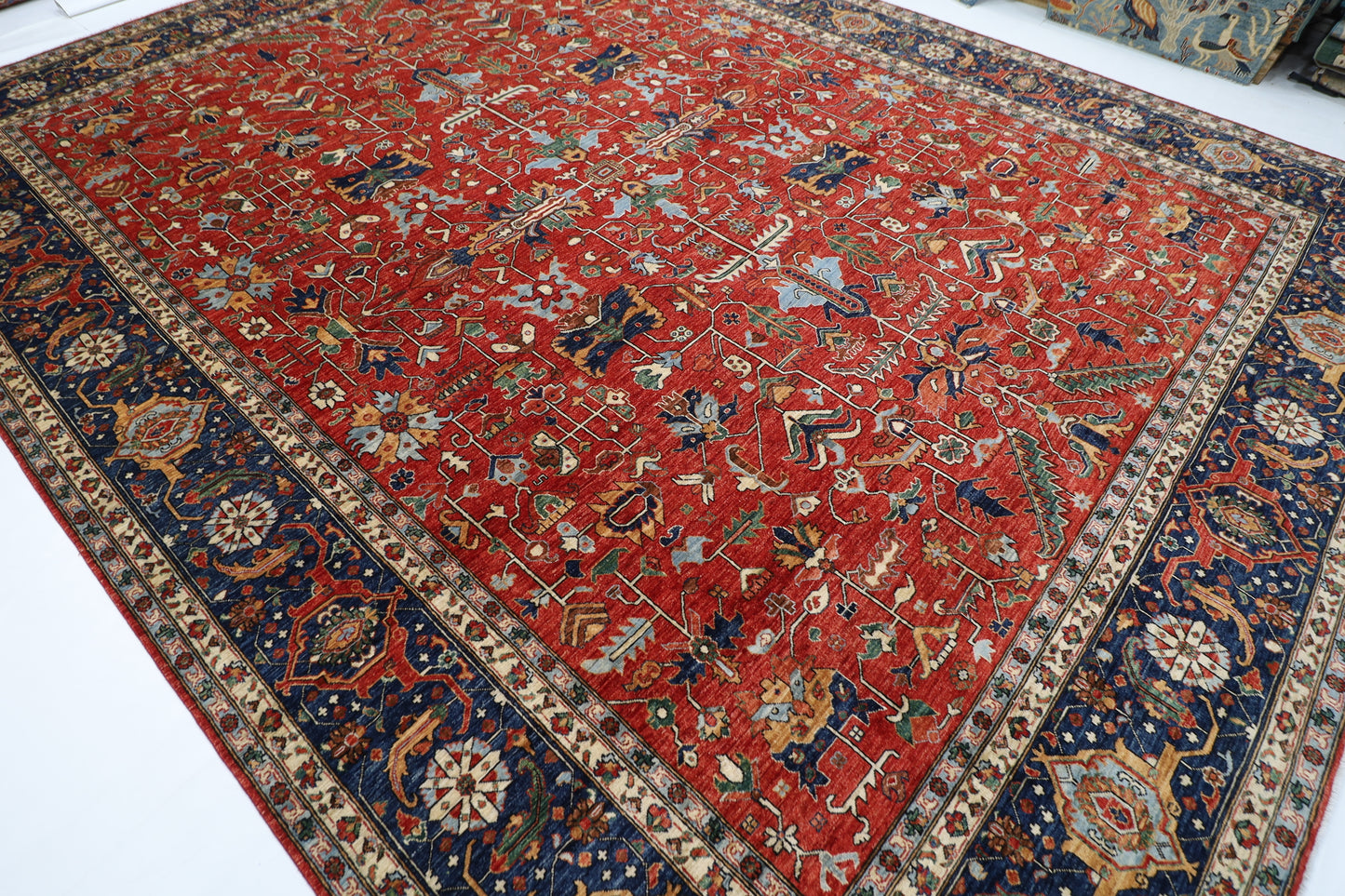 358 x 463 cm | Large Serapi Red Area Rug Afghan Hand Knotted Veg Dye Wool carpet