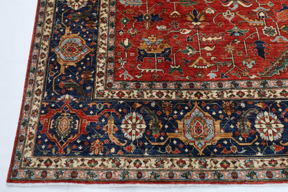358 x 463 cm | Large Serapi Red Area Rug Afghan Hand Knotted Veg Dye Wool carpet