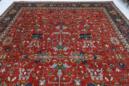 358 x 463 cm | Large Serapi Red Area Rug Afghan Hand Knotted Veg Dye Wool carpet