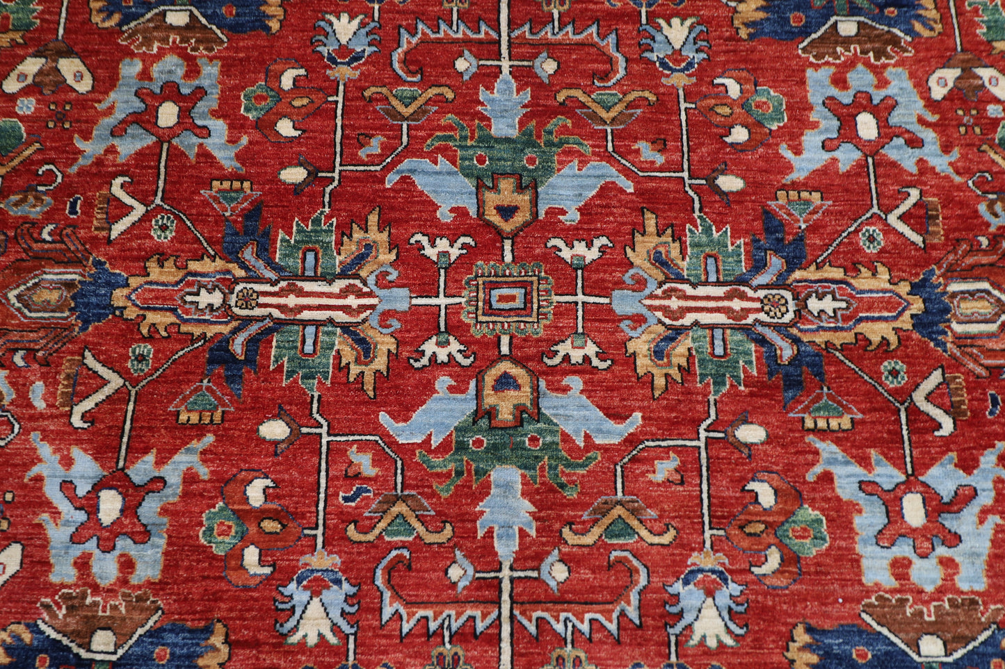 358 x 463 cm | Large Serapi Red Area Rug Afghan Hand Knotted Veg Dye Wool carpet