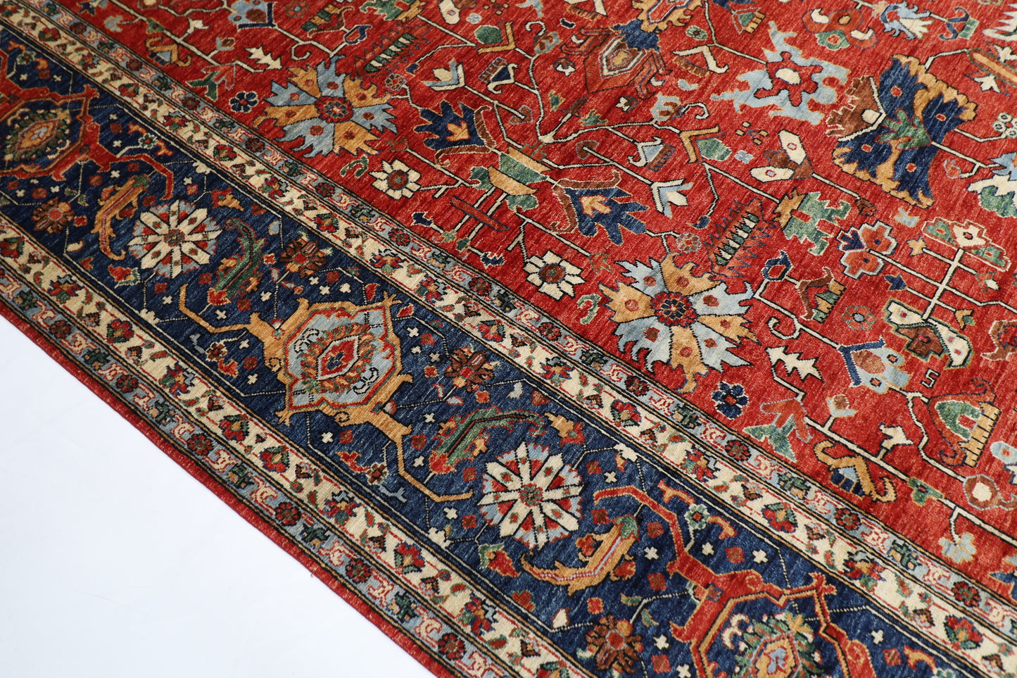 358 x 463 cm | Large Serapi Red Area Rug Afghan Hand Knotted Veg Dye Wool carpet