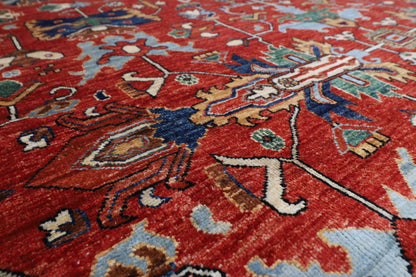 358 x 463 cm | Large Serapi Red Area Rug Afghan Hand Knotted Veg Dye Wool carpet