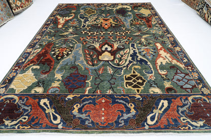 274 x 356 cm | Kawros Green Afghan Tribal Hand Knotted Veg Dye Wool carpet