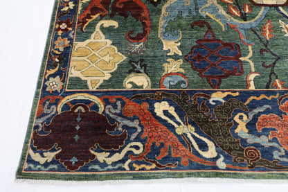 274 x 356 cm | Kawros Green Afghan Tribal Hand Knotted Veg Dye Wool carpet