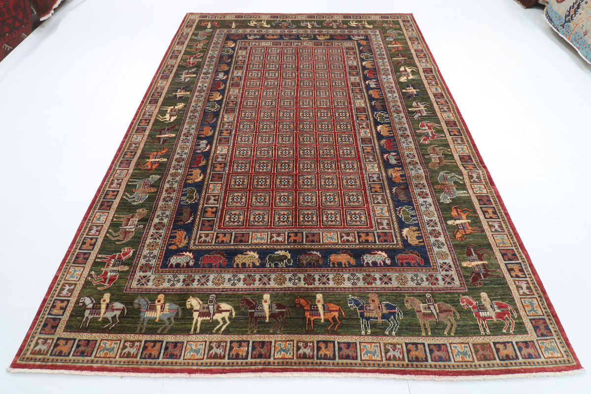 205 x 297 cm | Animal Red Design Hand Knotted veg Dye Wool Afghan Carpet