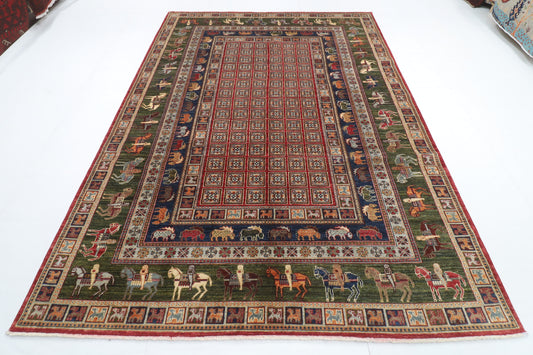 205 x 297 cm | Animal Red Design Hand Knotted veg Dye Wool Afghan Carpet