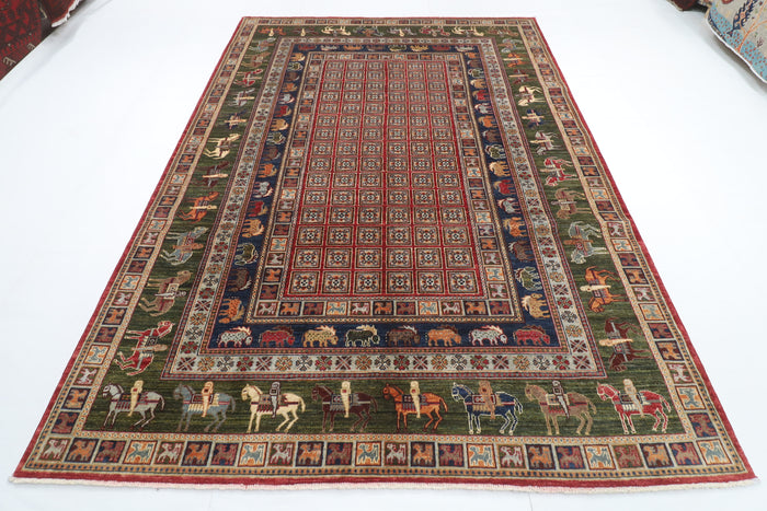 205 x 297 cm | Animal Red Design Hand Knotted veg Dye Wool Afghan Carpet