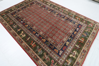 205 x 297 cm | Animal Red Design Hand Knotted veg Dye Wool Afghan Carpet