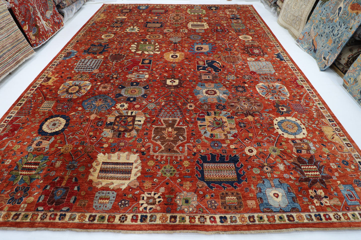 361 x 464 cm | Oriental Large Serapi Red Area Rug Afghan Hand Knotted Veg Dye Wool carpet