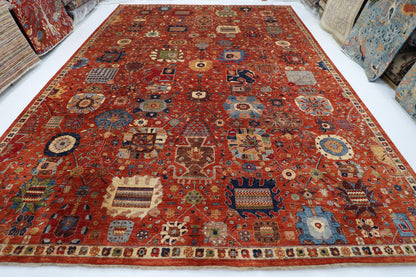361 x 464 cm | Oriental Large Serapi Red Area Rug Afghan Hand Knotted Veg Dye Wool carpet