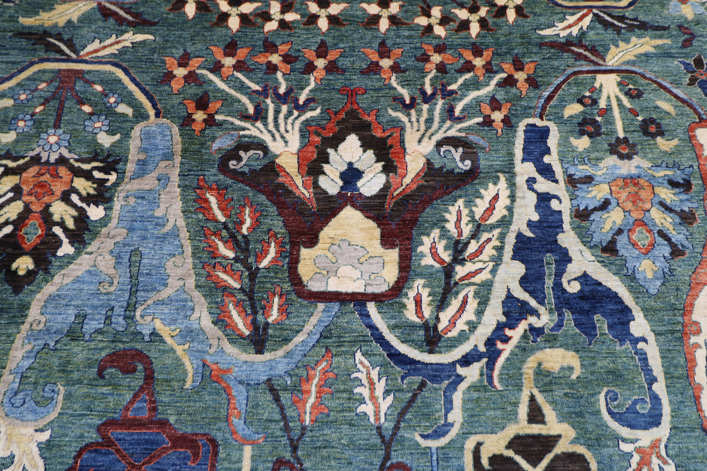 274 x 356 cm | Kawros Green Afghan Tribal Hand Knotted Veg Dye Wool carpet