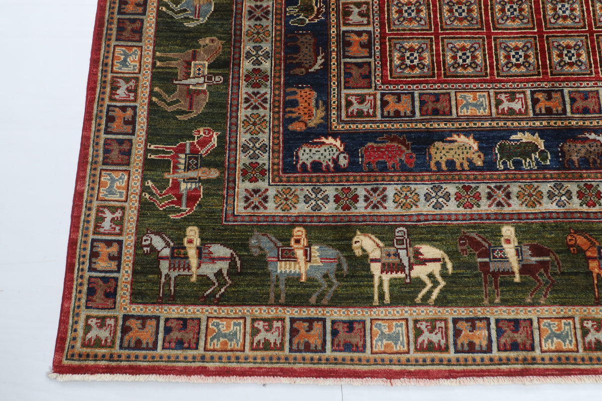 205 x 297 cm | Animal Red Design Hand Knotted veg Dye Wool Afghan Carpet