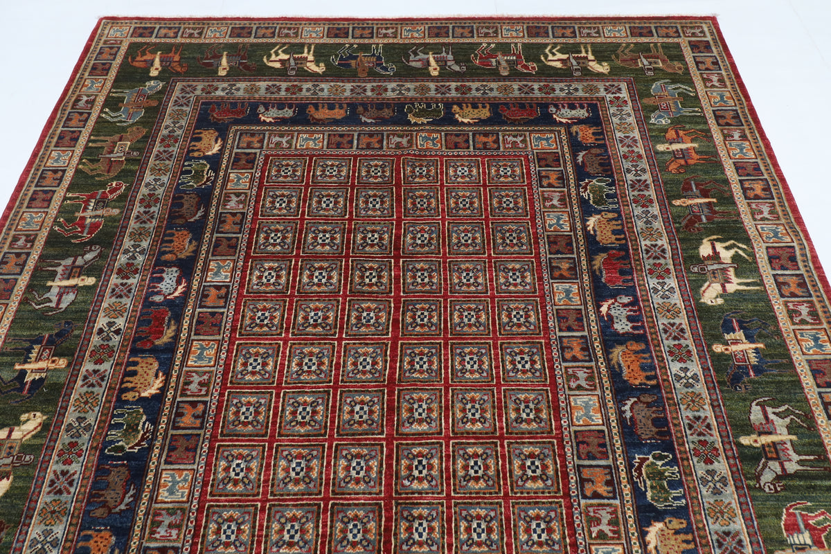 205 x 297 cm | Animal Red Design Hand Knotted veg Dye Wool Afghan Carpet