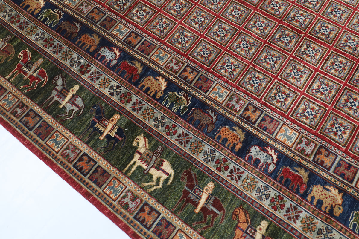 205 x 297 cm | Animal Red Design Hand Knotted veg Dye Wool Afghan Carpet