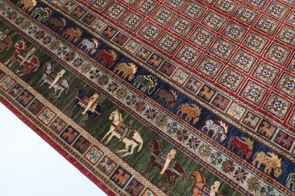205 x 297 cm | Animal Red Design Hand Knotted veg Dye Wool Afghan Carpet