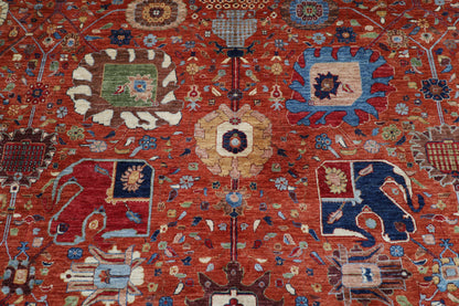 361 x 464 cm | Oriental Large Serapi Red Area Rug Afghan Hand Knotted Veg Dye Wool carpet