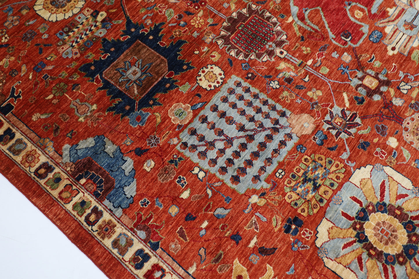 361 x 464 cm | Oriental Large Serapi Red Area Rug Afghan Hand Knotted Veg Dye Wool carpet