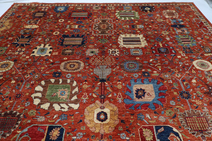 361 x 464 cm | Oriental Large Serapi Red Area Rug Afghan Hand Knotted Veg Dye Wool carpet