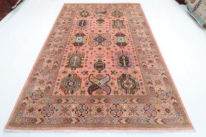 205 x 296 cm | Waziri Pink Design Hand Knotted Veg Dye Wool Afghan Carpet