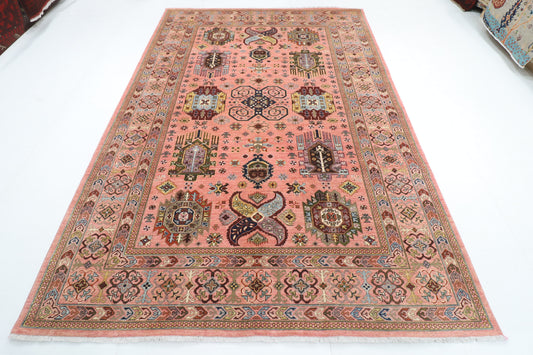 205 x 296 cm | Waziri Pink Design Hand Knotted Veg Dye Wool Afghan Carpet